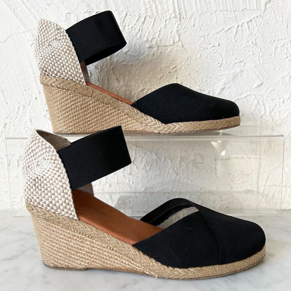 Andre Assous Espadrille Wedge Sandals Women's 10 Black/Natural Jute Anouka